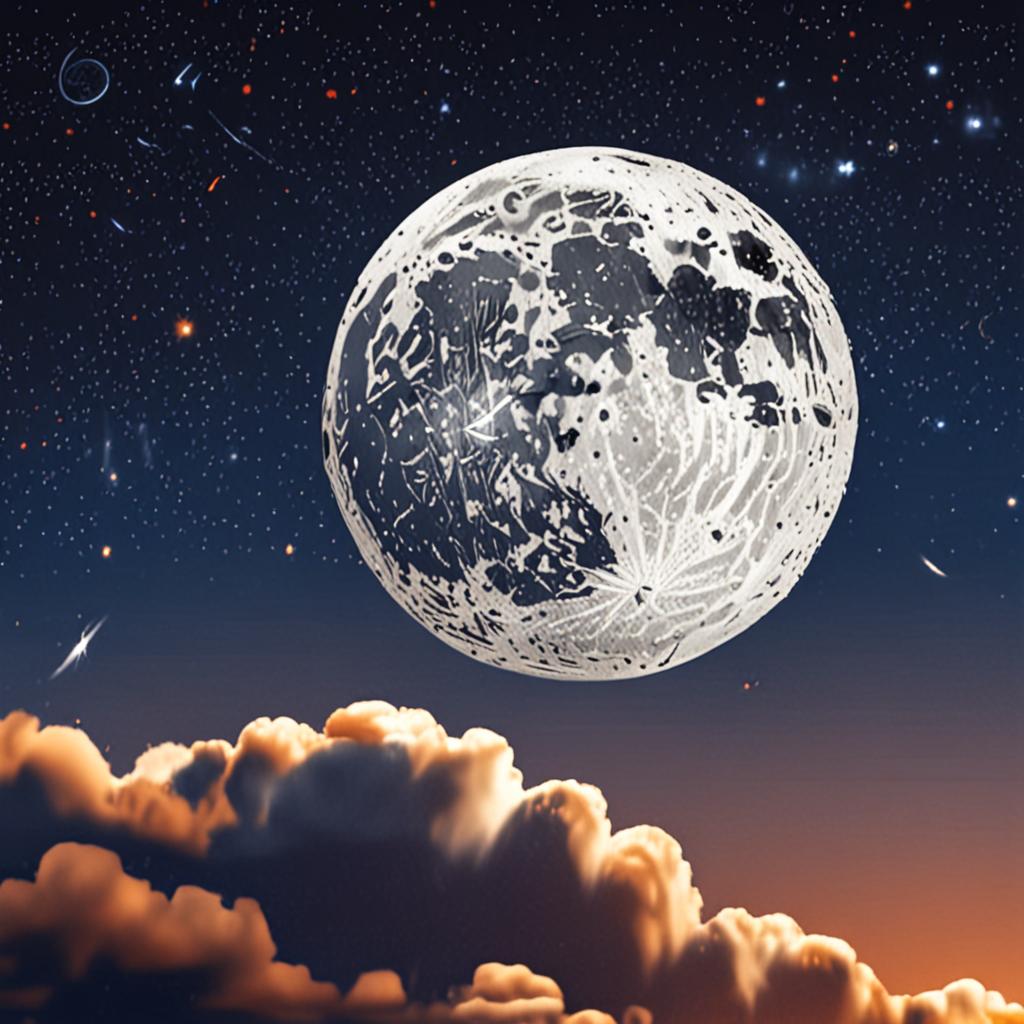Ay Takvimi ve Güneş Takvimi: İnsanlığın Zamanı Ölçme Yolculuğu 2 Gece gökyüzünde dolunay ve yıldızlar, antik astronomi gözlem konsepti, koyu mavi tonlar