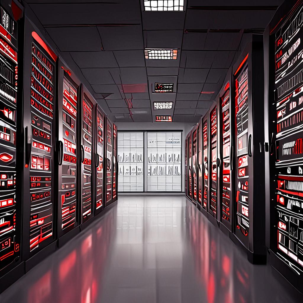 Ransomware Simülasyonu Yaptım - Kendi Sunucuma Saldırdım 2 Server room with cybersecurity warning alerts on screens, network attack visualization, red alert monitoring dashboard