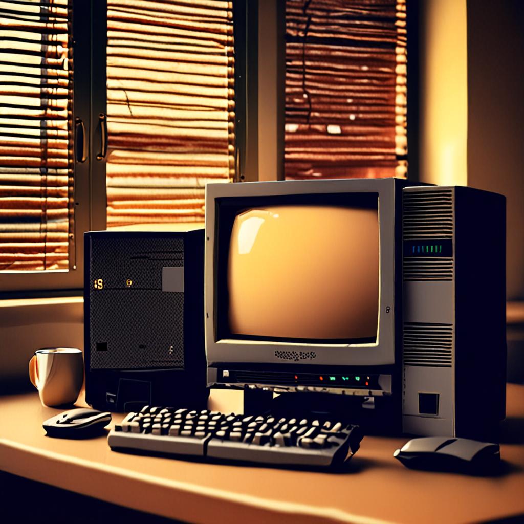 Retro Windows 98 masaüstü bilgisayar, eski CRT monitör, nostalgia teknoloji konsepti