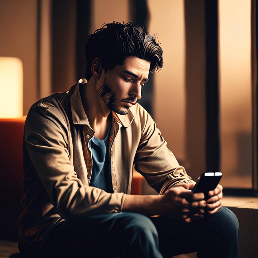 AI Arkadaş (Companion) Uygulamasını 1 Hafta Kullandım — Garip miydim? 3 düşünceli bir kişi yalnız başına telefon tutarken, dijital arkadaşlık konsepti, duygusal teknoloji kullanımı, atmosferik aydınlatma