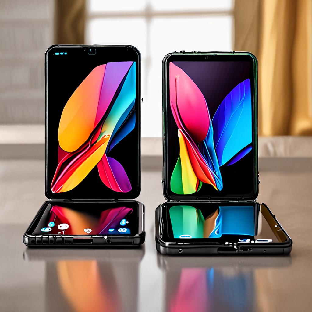 Katlanır iPhone Geliyor — Beklemeli miyim yoksa Samsung Fold mu Almalıyım? 2 Two foldable phones comparison, Samsung Galaxy Fold next to iPhone concept, tablet mode folding smartphones side by side
