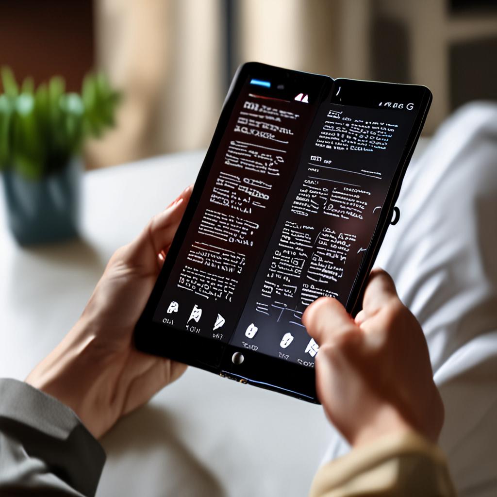 Katlanır iPhone Geliyor — Beklemeli miyim yoksa Samsung Fold mu Almalıyım? 3 Person using large folding phone as tablet, reading on foldable device open screen, multitasking on bendable smartphone display