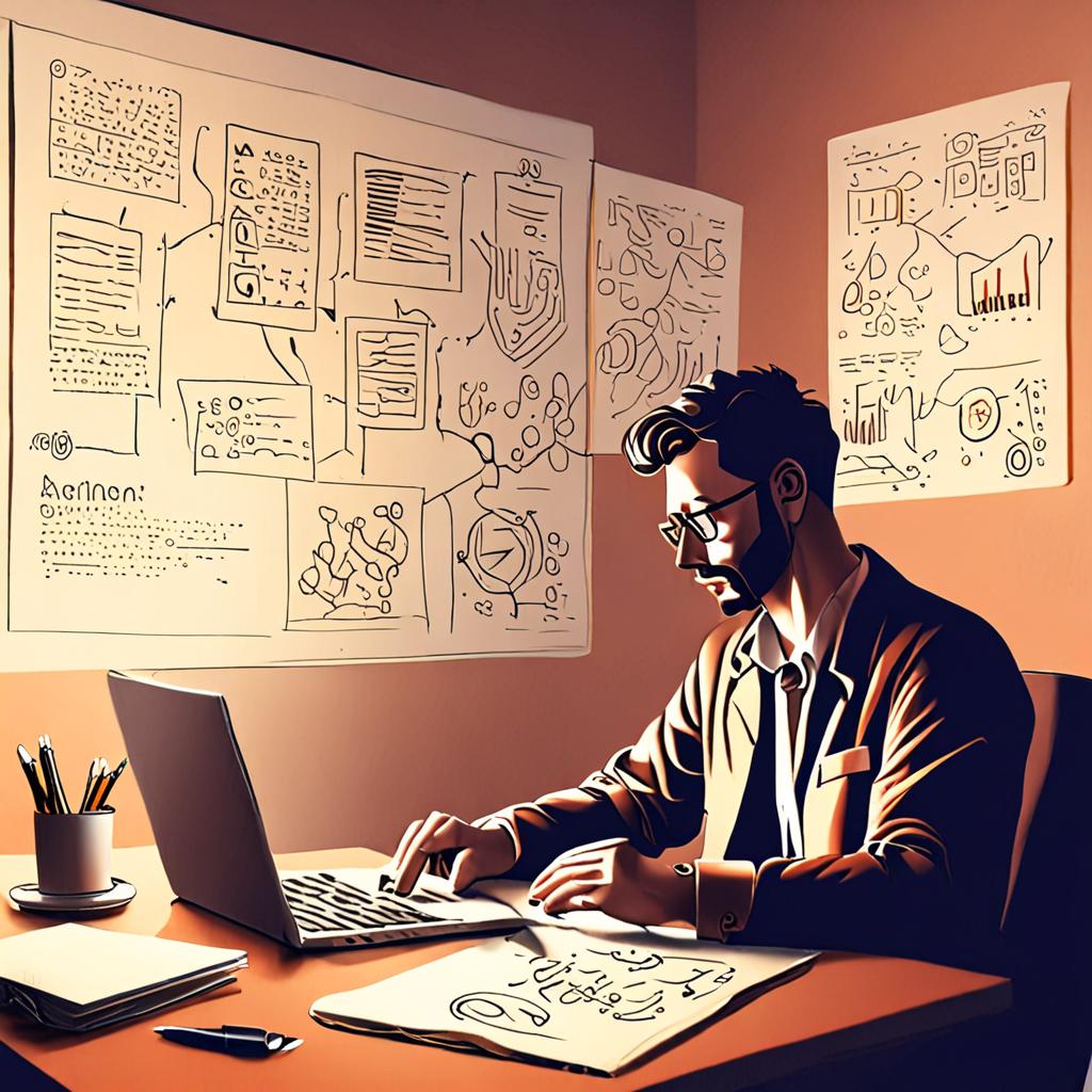 Herkes ChatGPT'den Vazgeçemedi ama Ben NotebookLM'ye Geçtim — Neden? 2 Person studying with AI assistant, laptop showing document analysis and mind map generation, research workflow