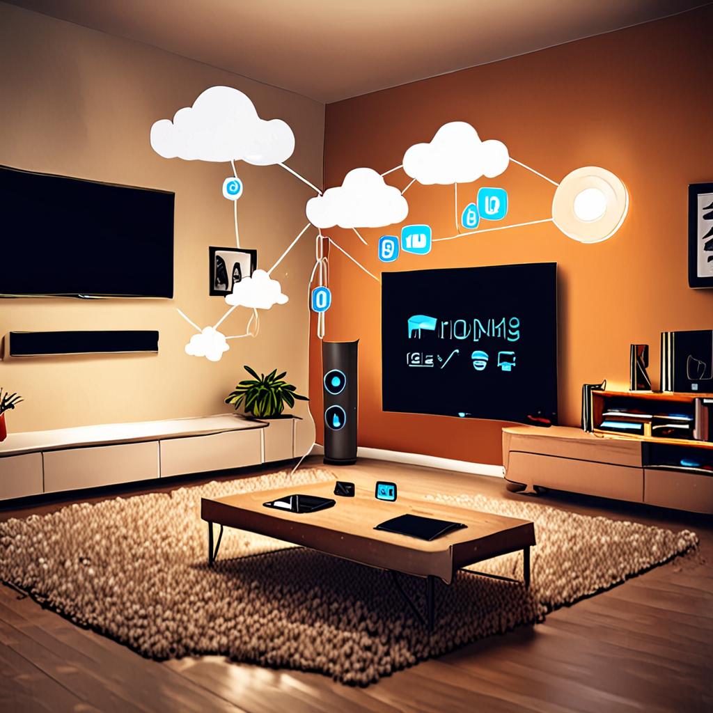 NextDNS Kurdum — Evdeki 12 Cihazın Beni Nasıl Takip Ettiğini Gördüm 2 Smart home with multiple IoT devices connected, router and smart TV phone tablet on network, connected home devices visualization